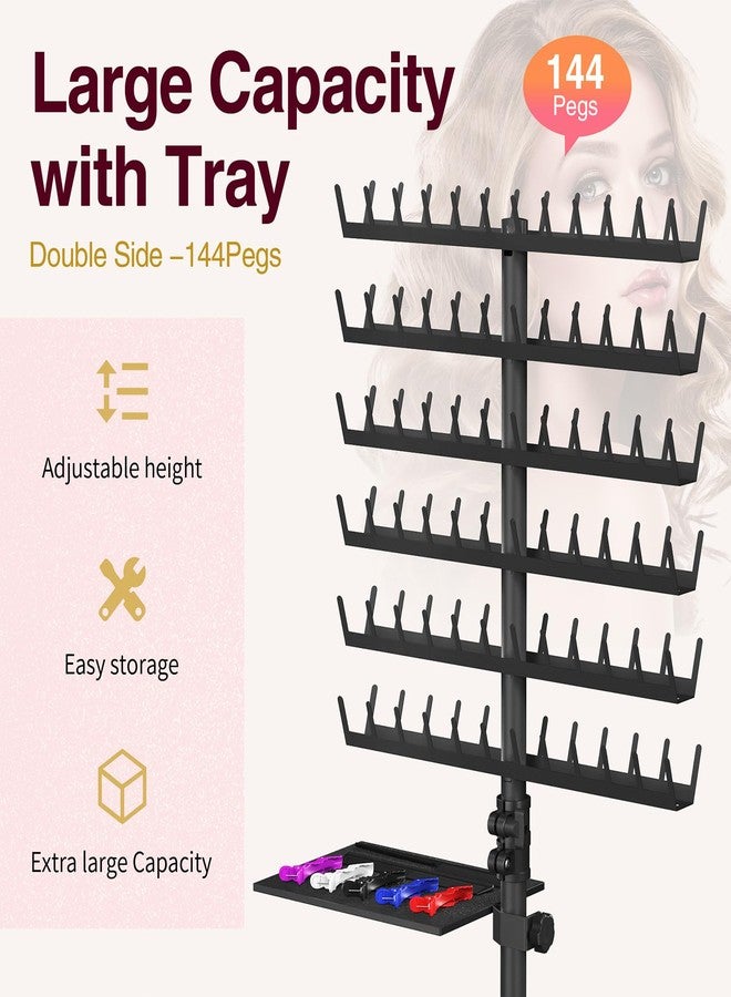 Hemndic Braiding Hair Rack with Tray, 2-sided 144 Pegs, Heavy Duty Braiding Rack Stand for Hair, Height Adjustable Standing Hair Extension Holder with Storage Bag & Braiding Accessories - Image 2